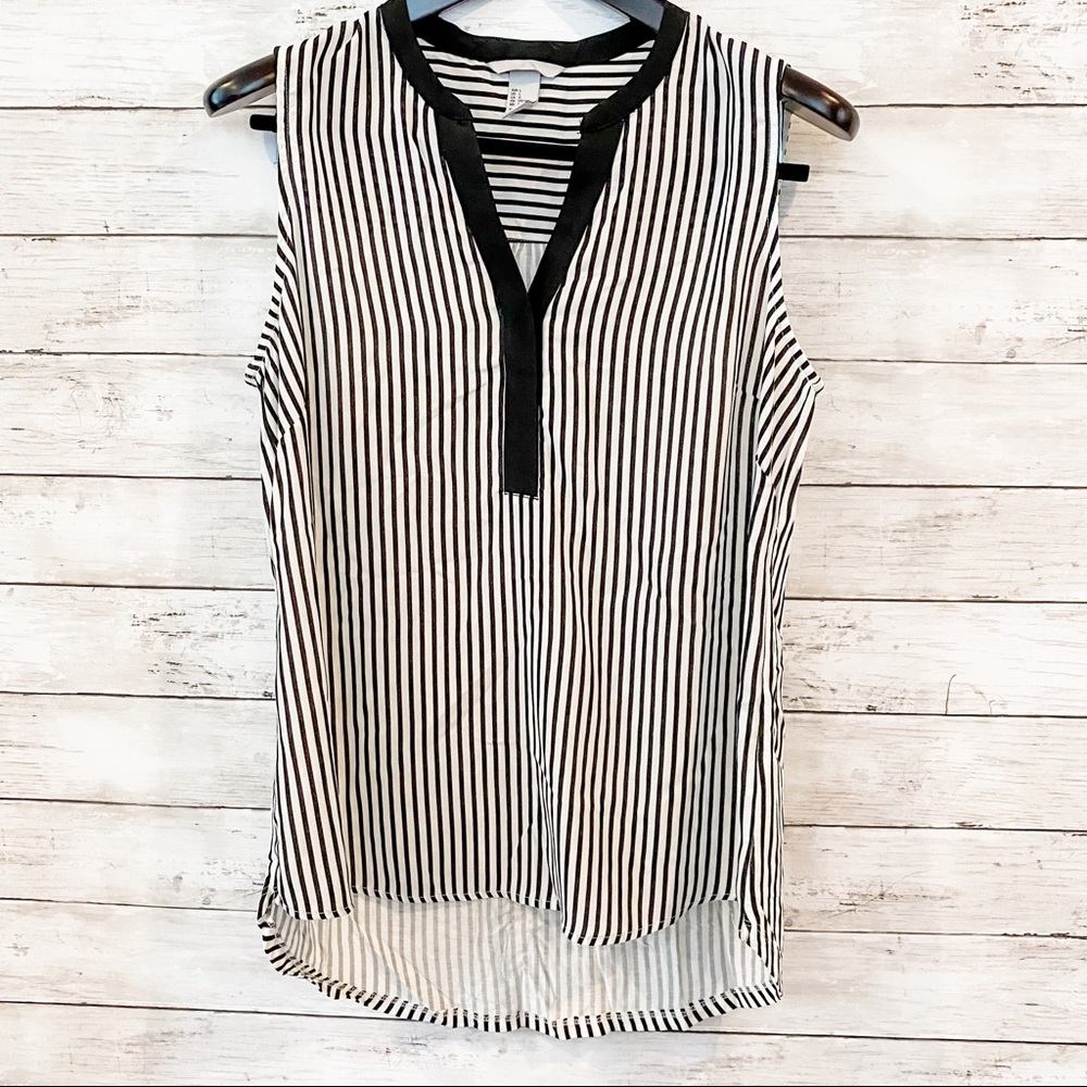 H&M Black & White Striped Sleeveless Blouse